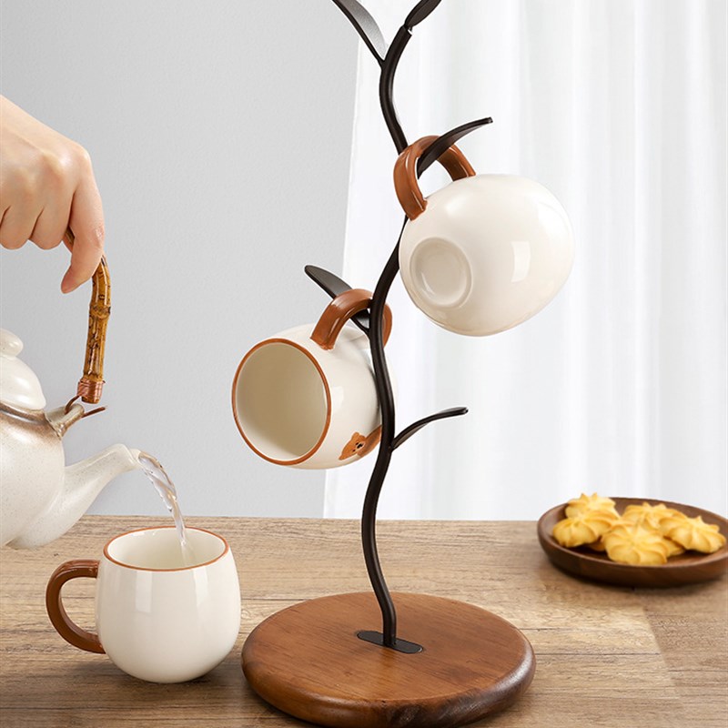 杯架树形水杯置物架家用客厅餐桌咖啡茶杯子收纳架木质沥水挂杯架