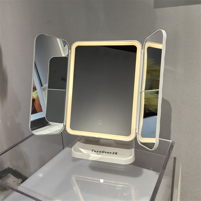 皮肤管理美容院用LED化妆镜带灯双面镜子便携台式手拿补光镜logo