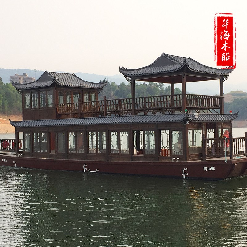 供应电动观光船云南16C米双层画舫水上餐饮船
