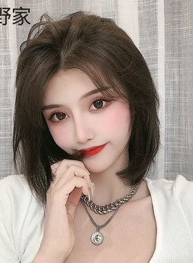 假发女短发造型中长直发全真中分C蓬松自然锁骨发真人发丝全头套