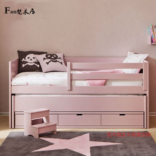 全实木儿童半高床双层组合床带储物M柜高低床子母床可定制 美式