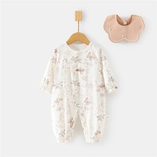 爬服婴幼儿空调服哈衣送围嘴 薄款 婴儿冰氧棉长袖 连体衣宝宝夏季