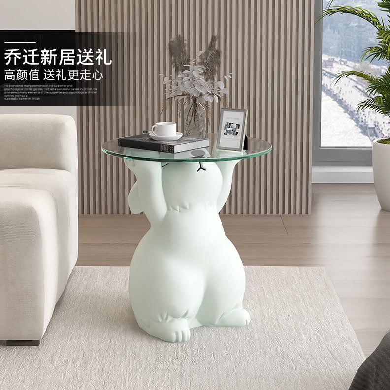 旁风边几钢化玻璃奶油家用小桌子茶几小猪客厅沙发落地摆件可移动