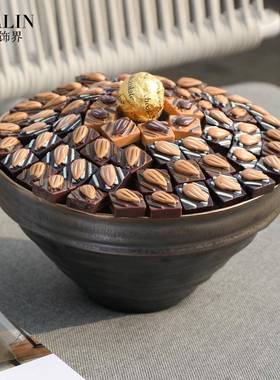 美联饰餐界金属风感金色陶果碗家居装饰品瓷现代NDX高档格桌日用