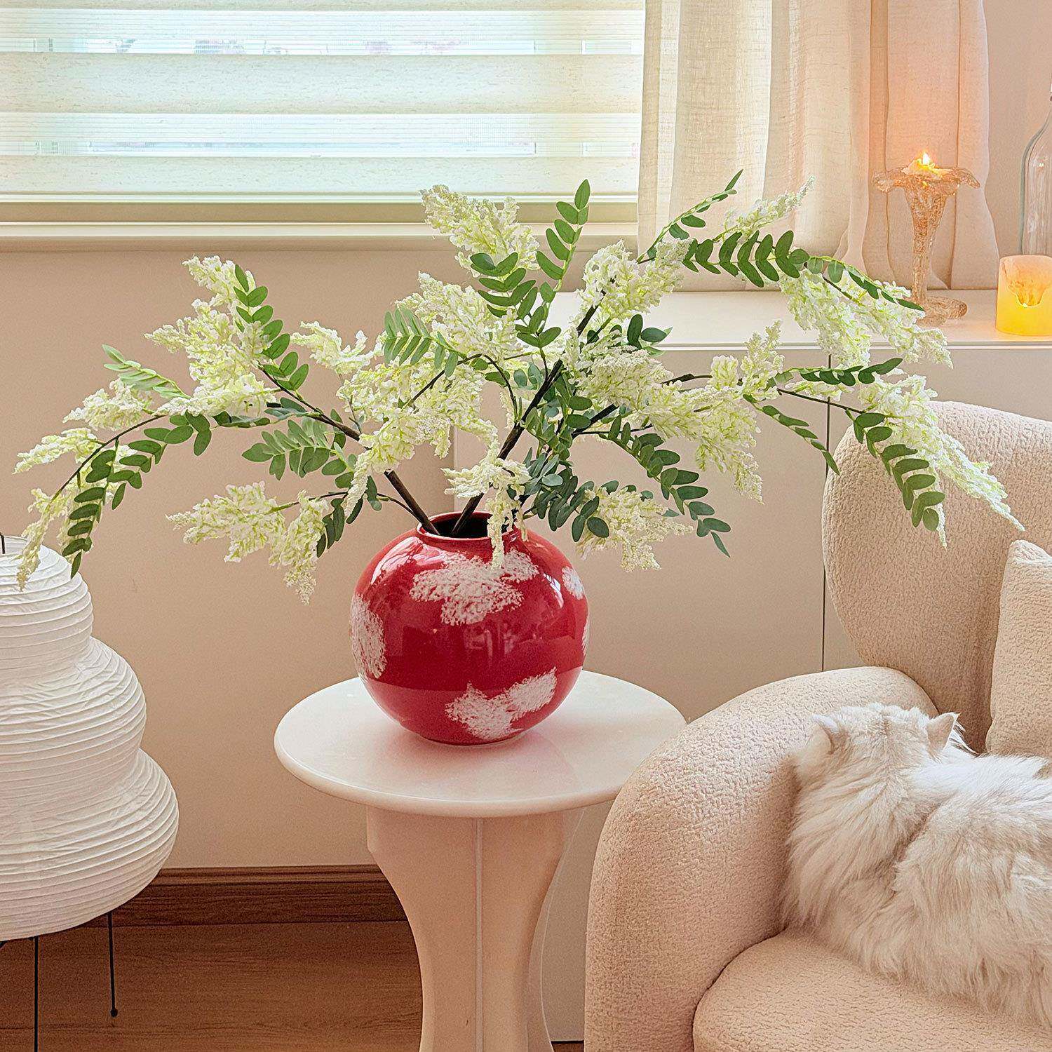 中古风陶瓷花瓶玄插摆件高级感小众陶红色圆陶样板花间民宿关花瓶