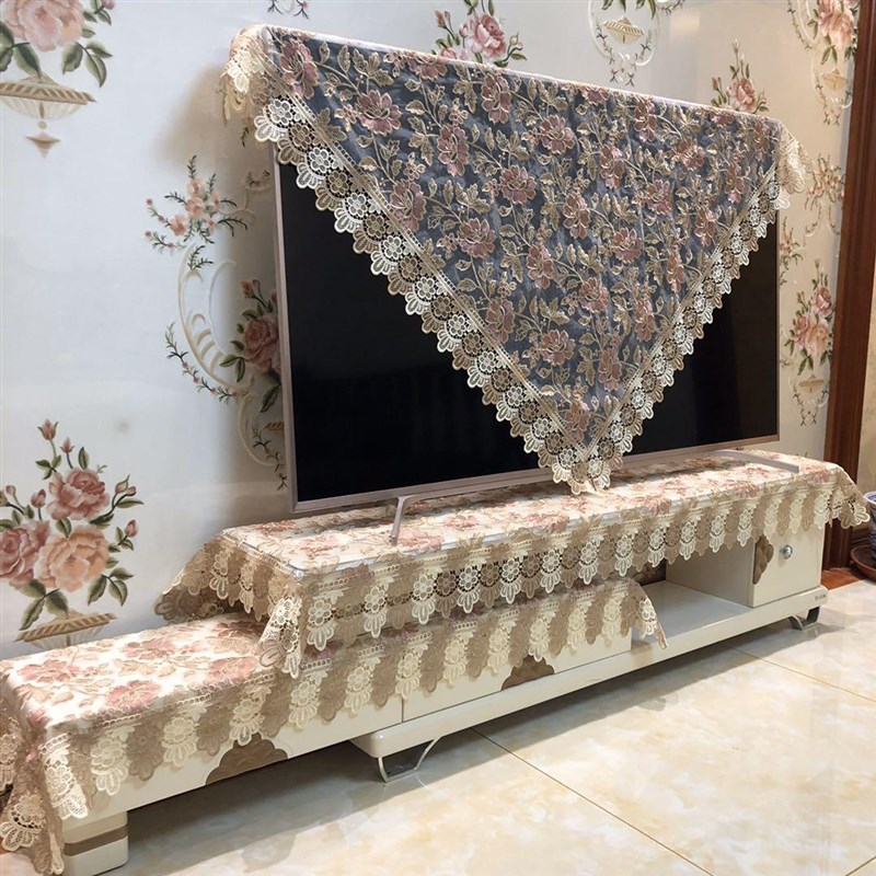 电视机盖布防尘蕾丝法式高级感防尘罩网纱现代简约风电.脑防尘盖