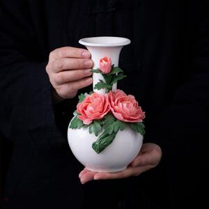 陶瓷手工牡丹花瓶摆件客