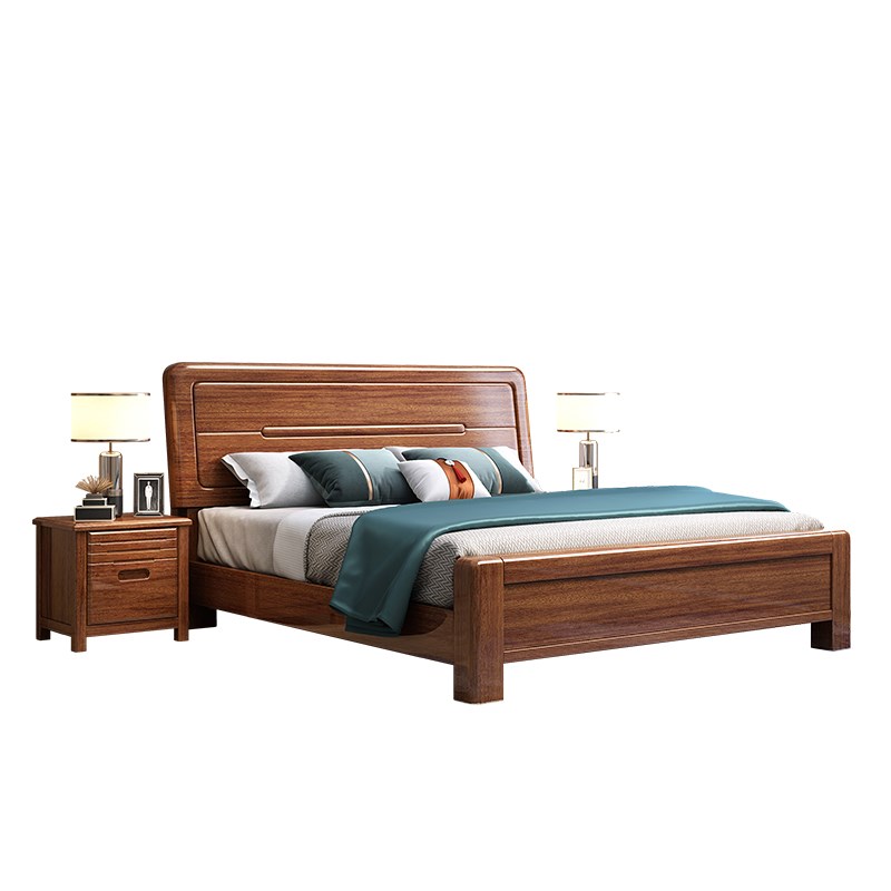 胡桃木全实木床主卧室大床1.8米双人床1.5米小户W型高箱储物婚床