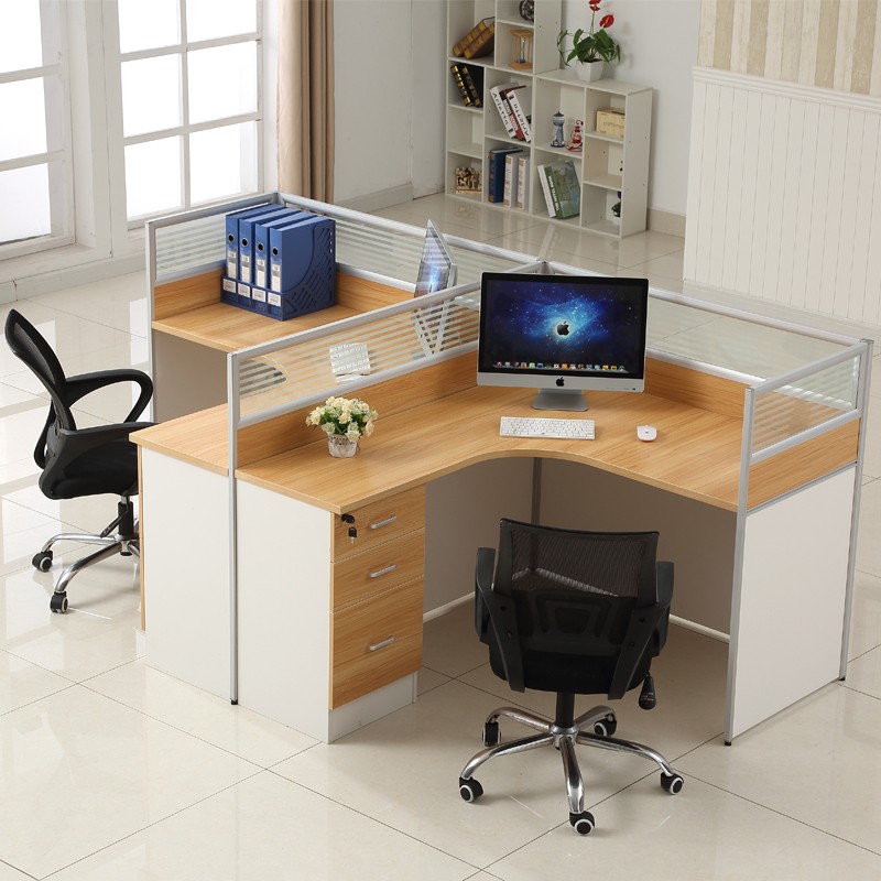 现代简约四人h位组合办公桌屏风卡座隔断员工经济型转角六人职员