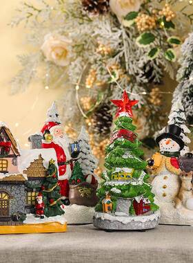圣诞装饰节脂亮灯圣诞老人房子圣诞树DAG礼场物雪人景布置摆树件