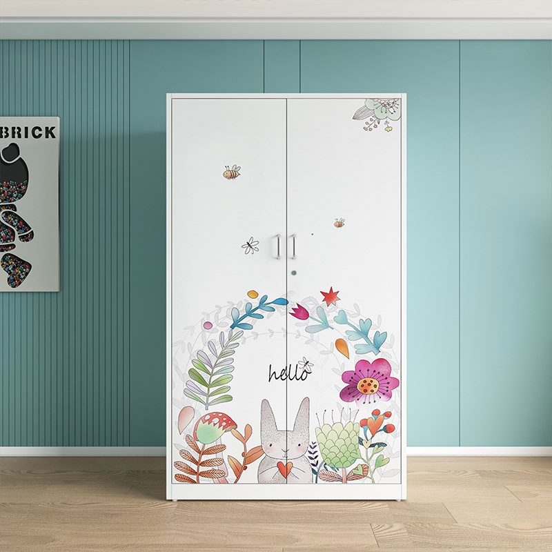 白色铁皮衣柜家用农村推拉门钢制储物柜儿K童卧室防潮无气味收纳