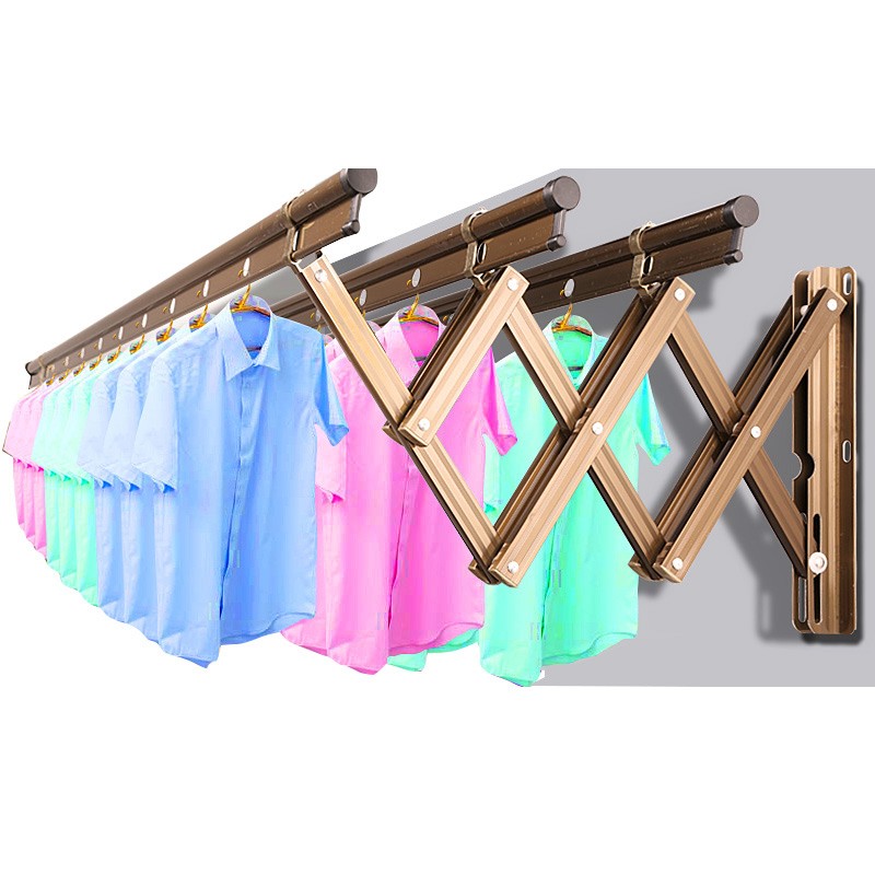 伸缩晾衣架 室外推拉户外可折叠晒衣E架 阳台外飘式晾衣杆加厚lyj