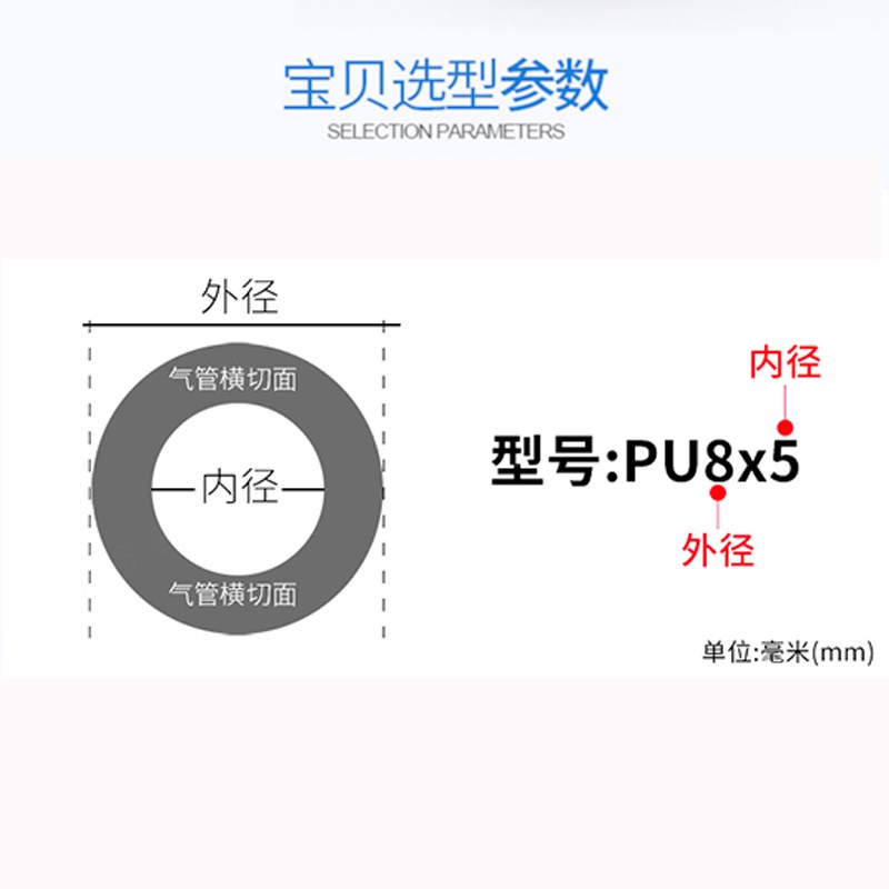 空压机气管PU8MM气动透明软管气泵高压管4MM/6MM/10MRM/12MM/16MM