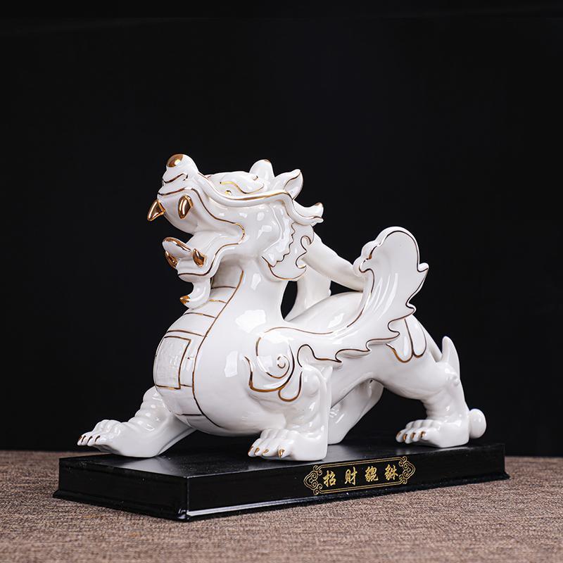 陶瓷皮丘貔貅摆件 招财一对公母风水镇宅客厅店铺办公室装饰开业