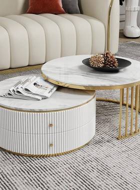 北欧轻奢圆型组24230合茶几简约大客厅理小圆套桌家具装小桌子石