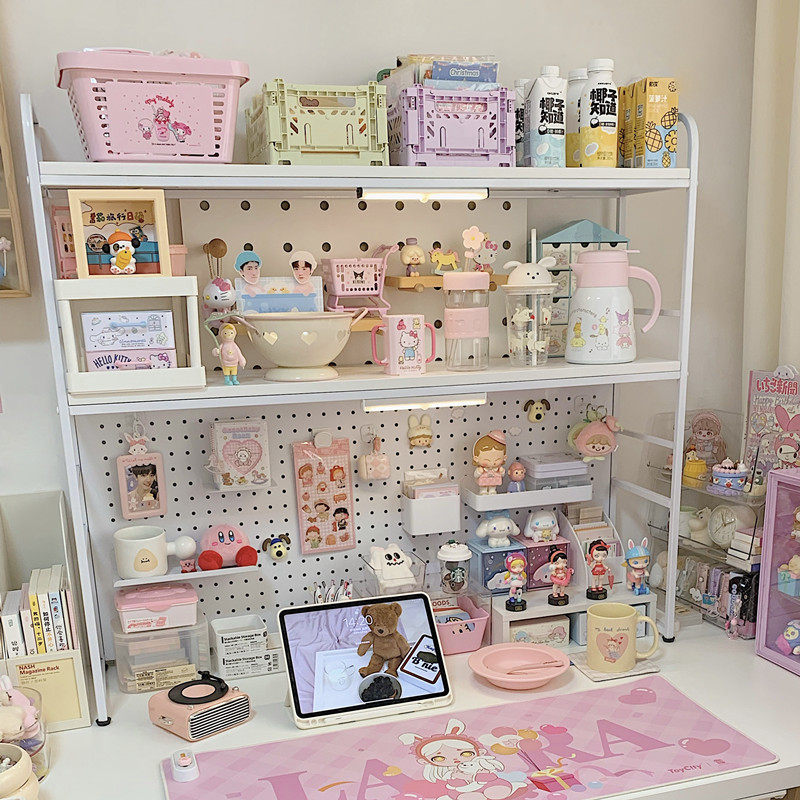 书架带洞洞板书桌收纳置物架 桌面多层铁艺架子学生桌上电脑桌