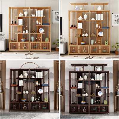 博古架实木新中式隔断简约现代展示柜摆件架子茶室客厅书架置物架
