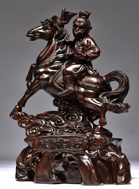 黑檀木雕马上封侯摆件家居客厅办公装饰品红木工艺品事业桌面礼品