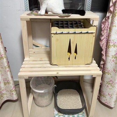 实木猫爬架猫窝花架猫砂盆置物架多层宠物用品收纳阳台猫咪阶梯架