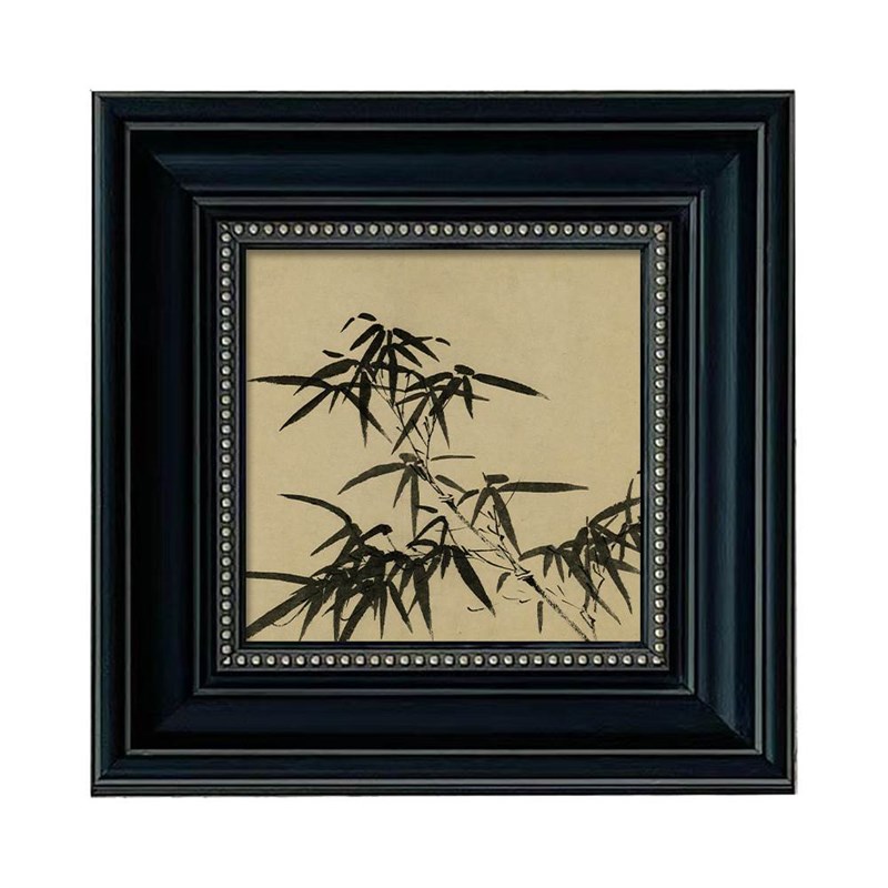 新中式客厅装饰画 画法式混搭墨竹国风壁画 画玄关书房黑色方形小图片