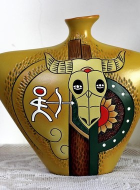 藏族特色家居装饰品陶瓷摆件彩陶手工艺品客厅隔断博古架酒柜摆设