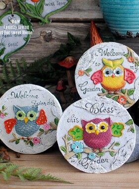 购买三块包邮美式田园乡村猫头鹰小号水泥花园庭院装饰品摆件挂件