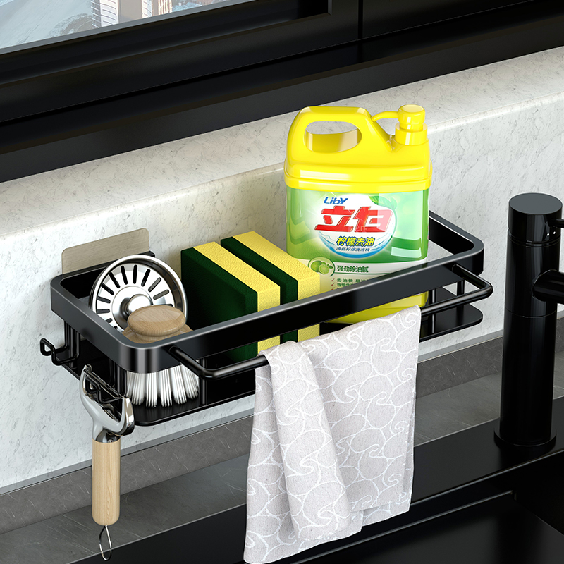 厨房抹布毛巾置物架免打孔洗碗布海绵沥水架收纳层架置物架