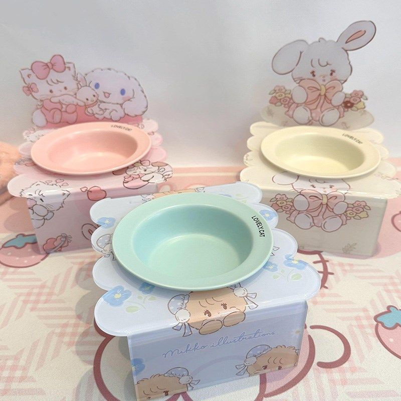 卡通宠物碗亚克力少女心猫碗陶瓷宠物猫狗单双碗托架护颈防打翻