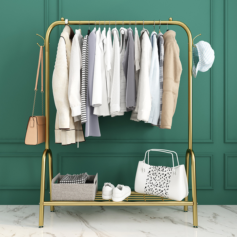 不锈钢落地晾衣架卧室衣帽架简易折叠晾衣杆室内阳台晒衣架挂衣架