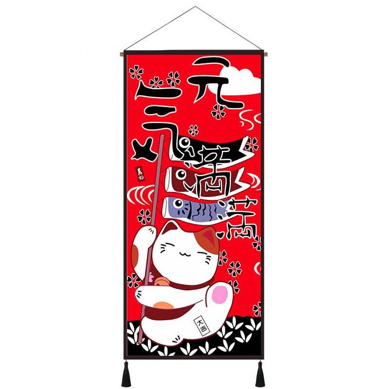 挂画布艺旗玄关壁挂墙面装饰画毯招财猫挂布民宿挂毯日式卧室客厅图片