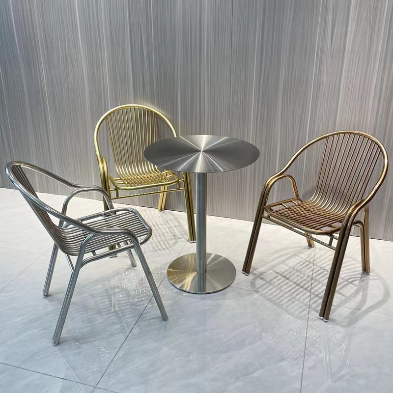 工业风不锈钢桌子圆形茶几小户型餐桌阳台奶茶桌咖啡饭厅休闲正方