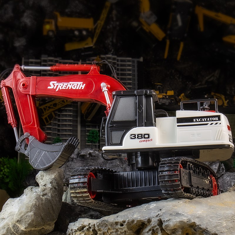 新品金色遥控挖掘机玩具车大号挖土机挖机工程车电动合金儿童男孩