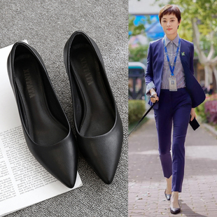 工作鞋 2021春季 女黑 女细跟礼仪尖头百搭单鞋 高跟鞋 f新款 职业法式