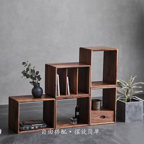 实木书柜置物柜带门飘窗柜书桌一体整墙落地自R由组合格子柜圆角