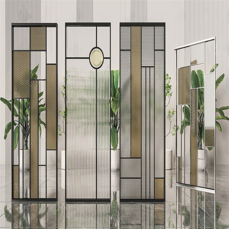 现代不锈钢艺术玻璃屏风酒店别墅客厅玄关售楼部镂空雕花隔断定制