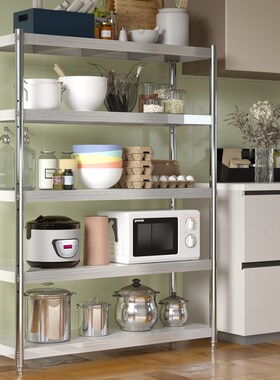 不锈钢色a厨房置物架落地多层微波炉烤箱储物货架锅具架家用收纳