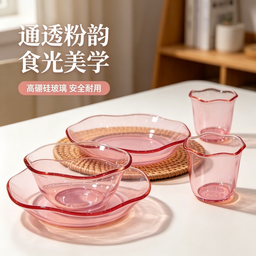 耐高温微波玻璃荷花碗高颜值