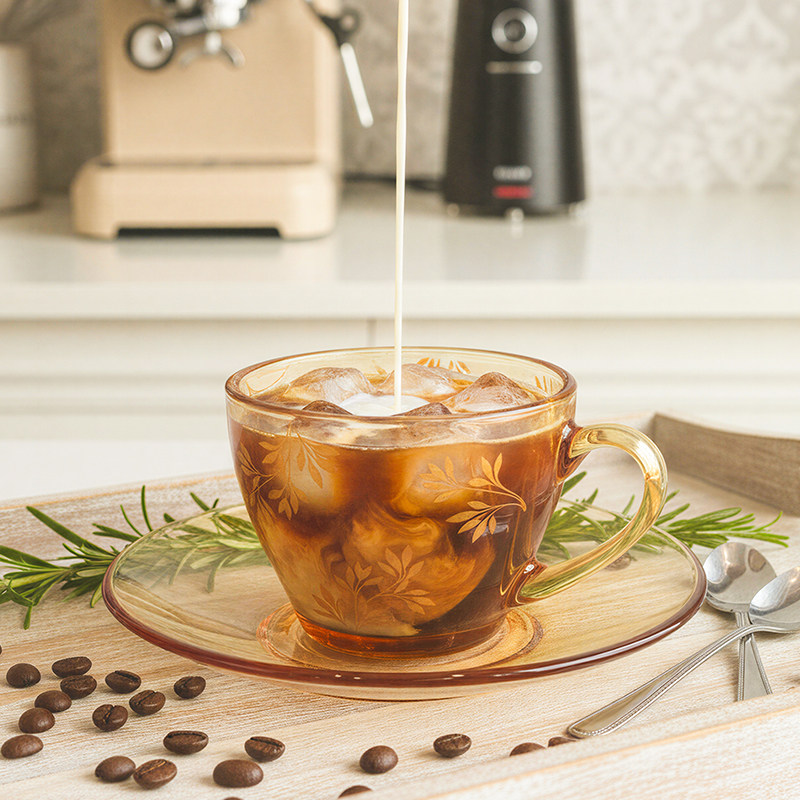 高太白（GTB）烤花杯碟套装高硼硅原色玻璃耐高温精致优雅,餐饮具,咖啡杯,淘宝优惠券,粉丝福利购,淘宝优惠卷