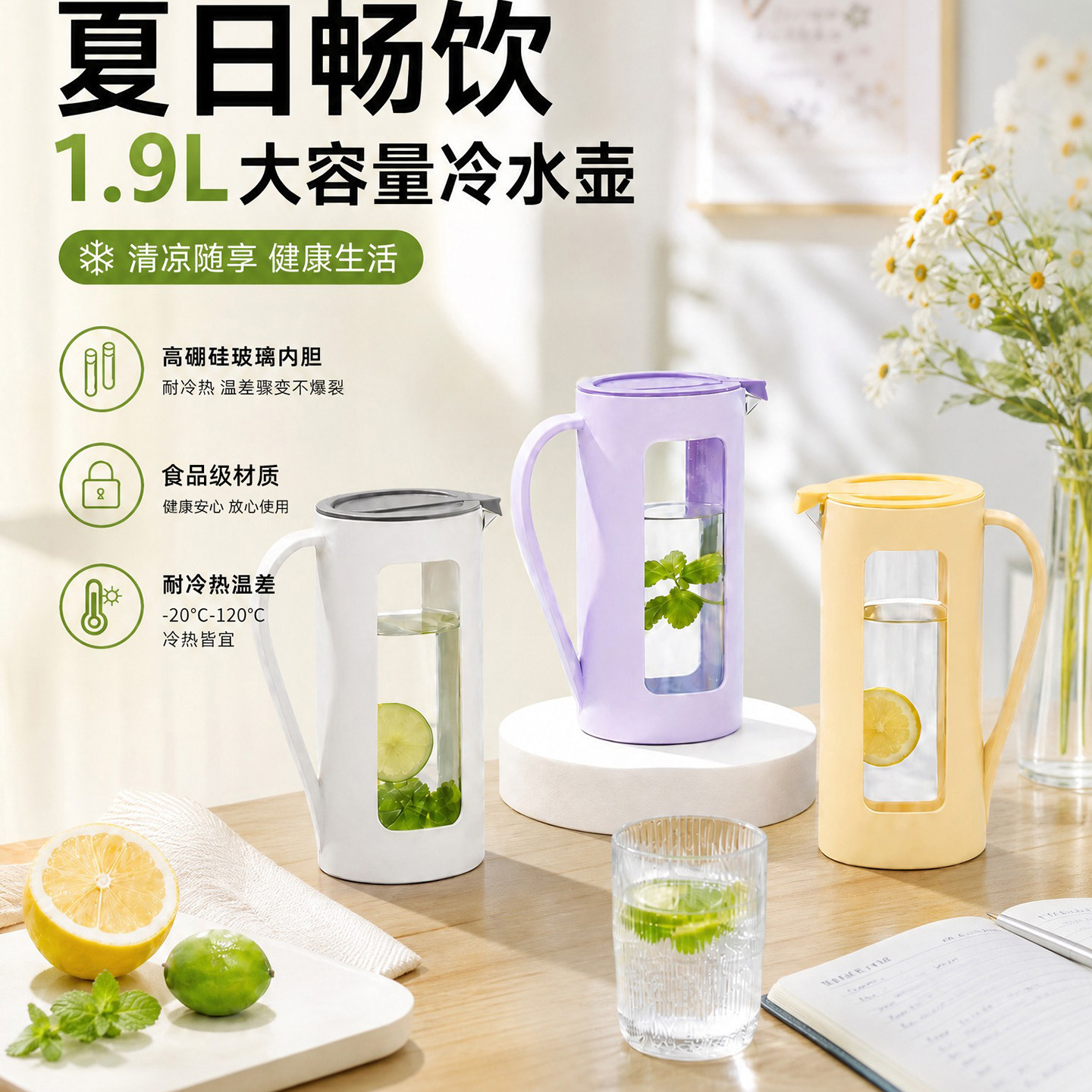 水壶冷泡壶凉水杯食品级玻璃凉水壶加厚冰箱储水容器耐热泡茶冷萃