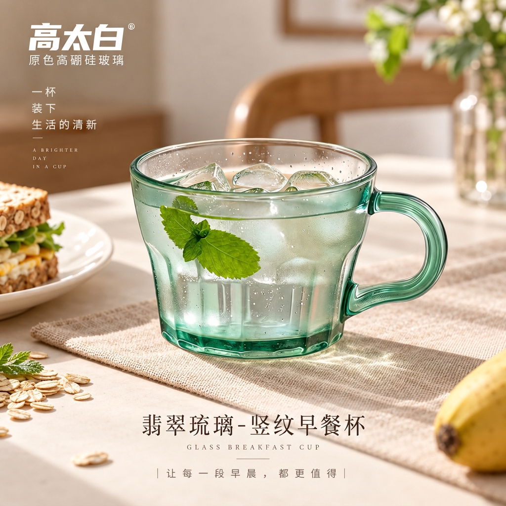 耐高温可微波400ml早餐玻璃杯										