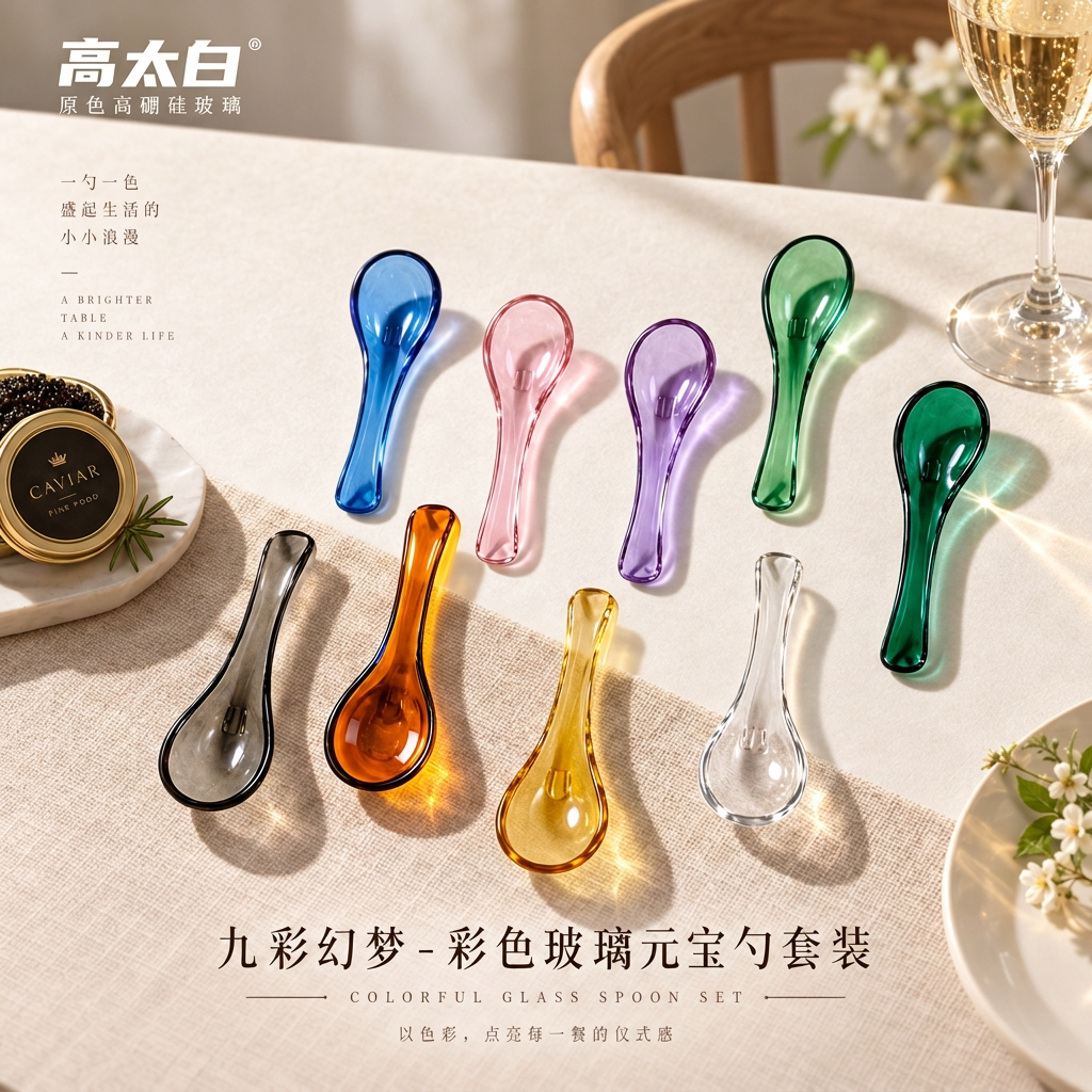 高太白精致玻璃勺高颜值甜品勺图片