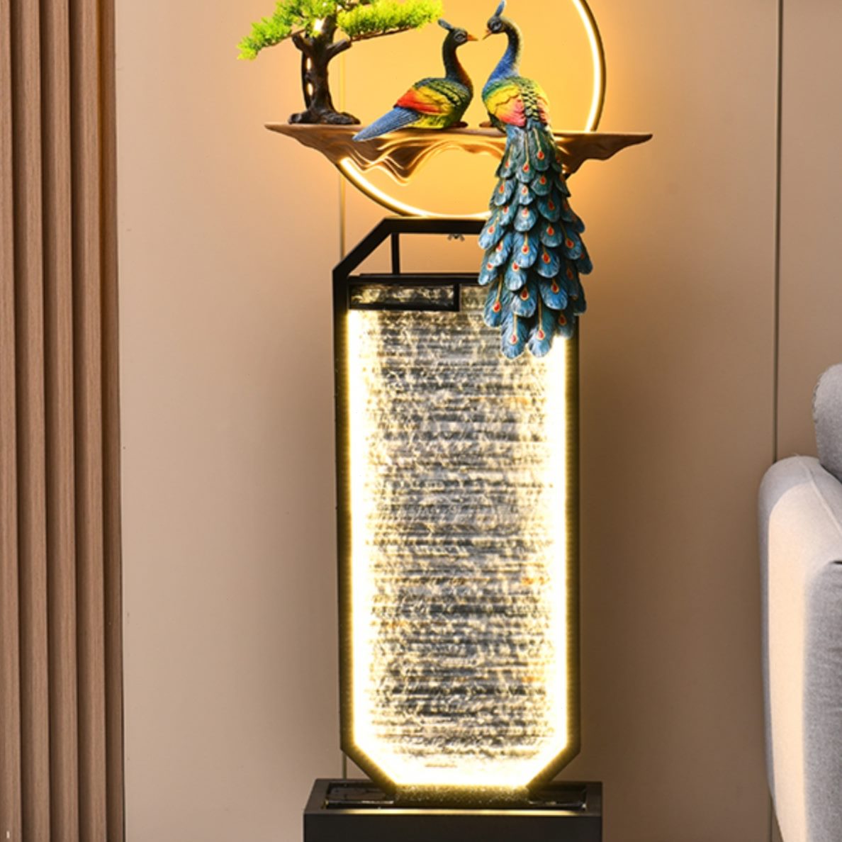 落地乔迁新居礼品大型电视柜办公室入户装饰流水旁水幕墙客厅摆件