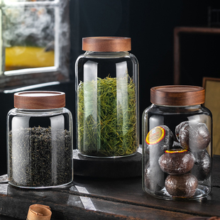 高档大号加厚玻璃密封茶叶罐商用陈皮储存罐杂粮储物罐.干货展示