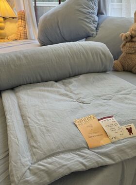 简约水洗棉手g工包边夏被四件套双人可水洗夏凉被空调薄被子三件