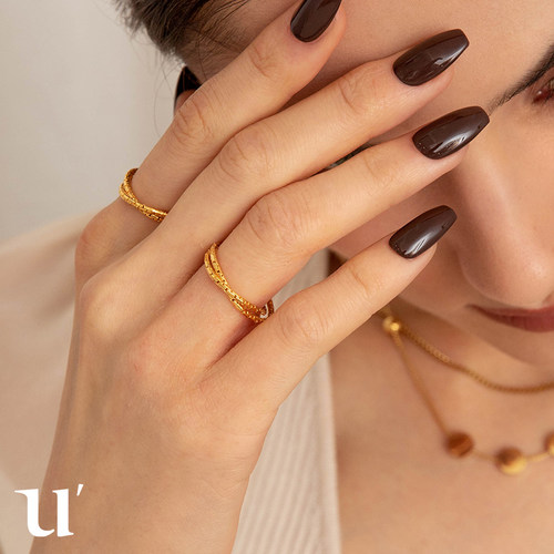 冷淡风戒指金色多层设计感网红食指戒新款素圈高级感指环时尚手饰