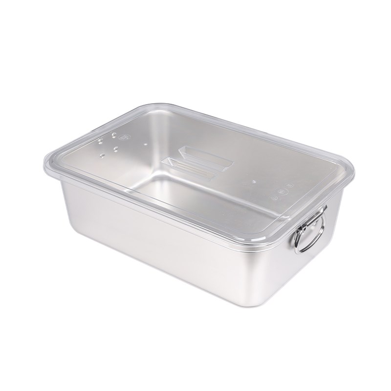 304不锈钢配盖带把手方盆长方形平底托盘商用收碗筷盆食品周转盆