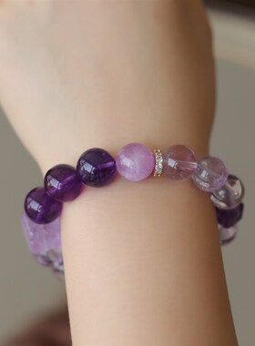 天然玻利维亚紫水晶搭配天然紫水晶配珠紫水晶方块紫锂辉微镶锆石