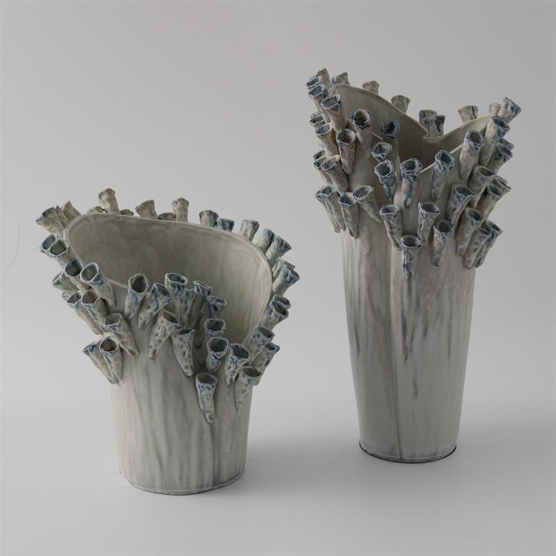 现代简约陶瓷花瓶手工捏花艺术装饰品样板房客厅侘寂风干花器摆件