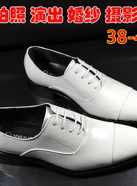 英伦三接头系带黑皮鞋男影楼拍照演出合唱队鞋加大码单鞋春454647