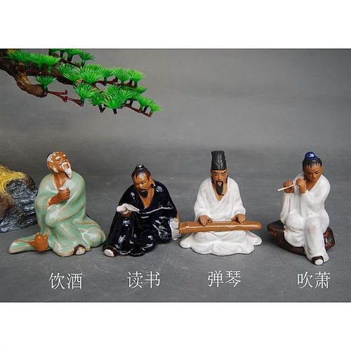 饮酒读书公吹萧h弹琴假山盆景摆件人物造景装饰品家居书桌台架装